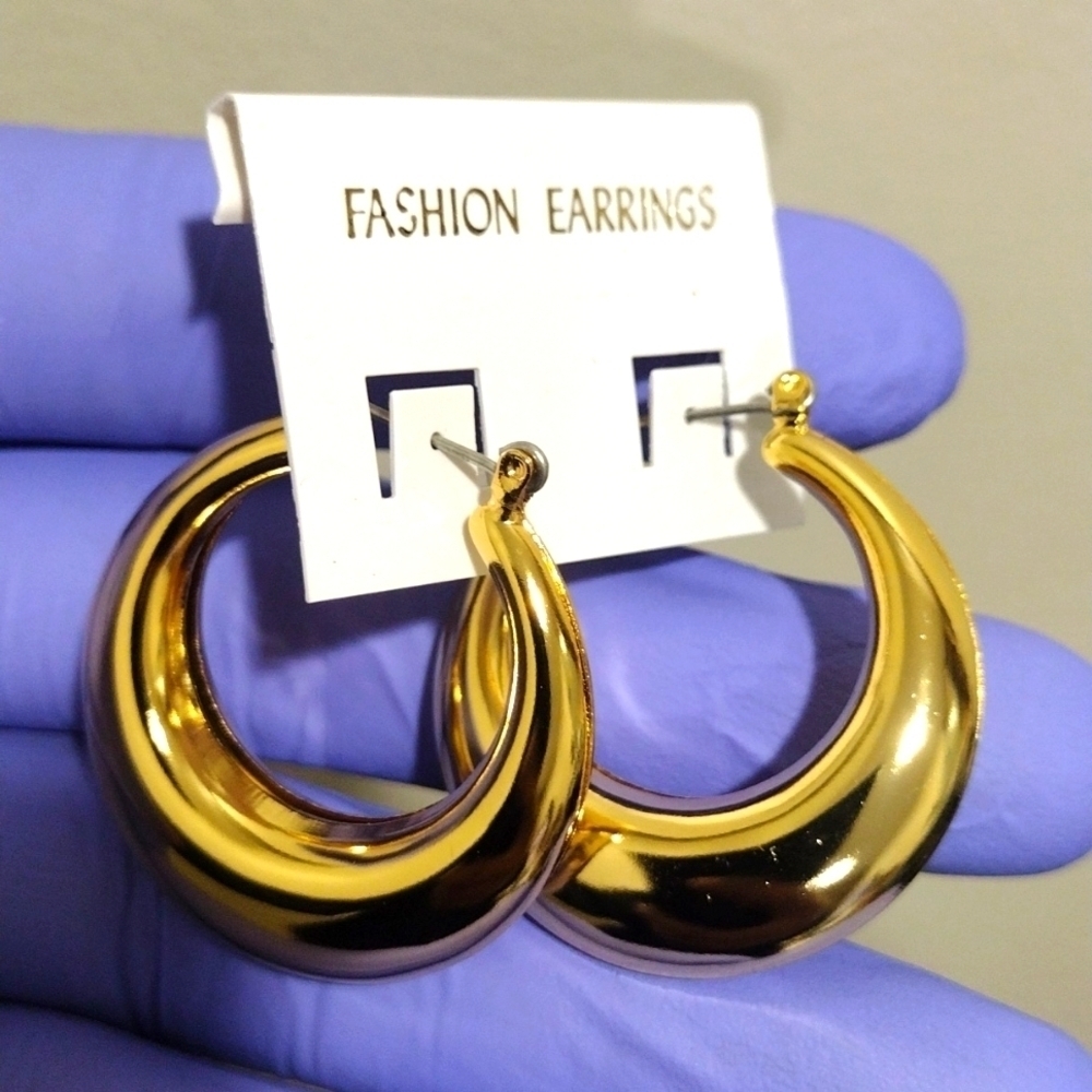 Women's Polished Gold tones, Circle Shape Designed Hoop Drop Earrings, 1.5-in #7